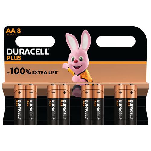 Plus 100% alkaliskt AA-batteri – 4, 8 eller 12 enheter – Duracell