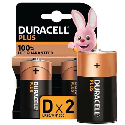 Plus 100% D alkaliskt batteri – 2 eller 4 enheter – Duracell