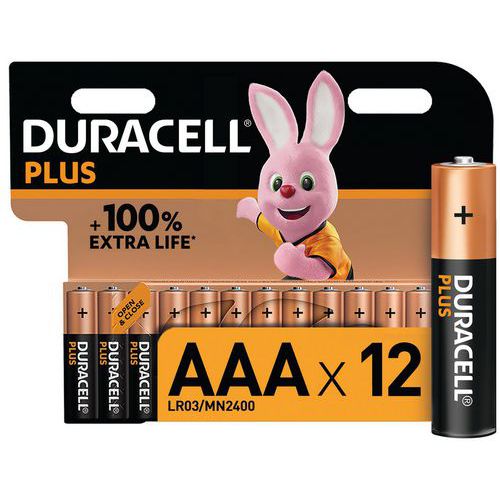 Plus 100% alkaliskt AAA-batteri – 4, 8 eller 12 enheter – Duracell
