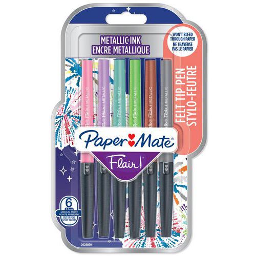 Paper Mate Flair Metallic blandade filtpennor – förpackning med 6 st – Paper Mate