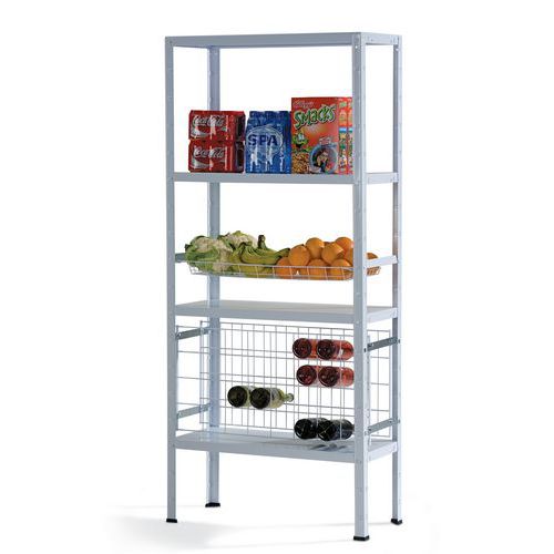 exemple d'aménagement : 1 corbeille à fil métal au centre, 1 casier porte-bouteilles sur partie basse