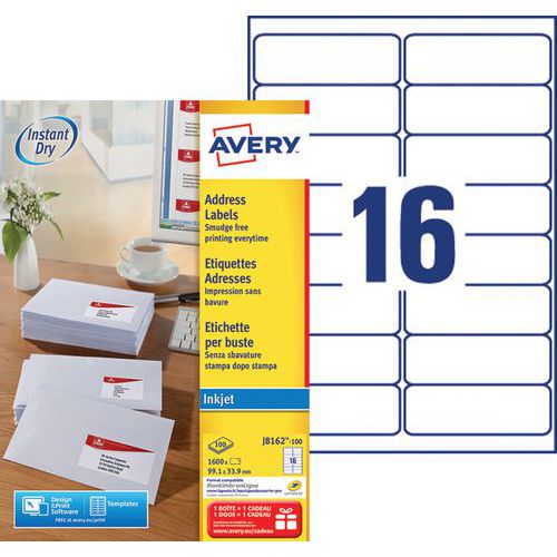 Adressetikett vit Avery - Bläckstråleskrivare Adressetikett vit Avery - Bläckstråleskrivare